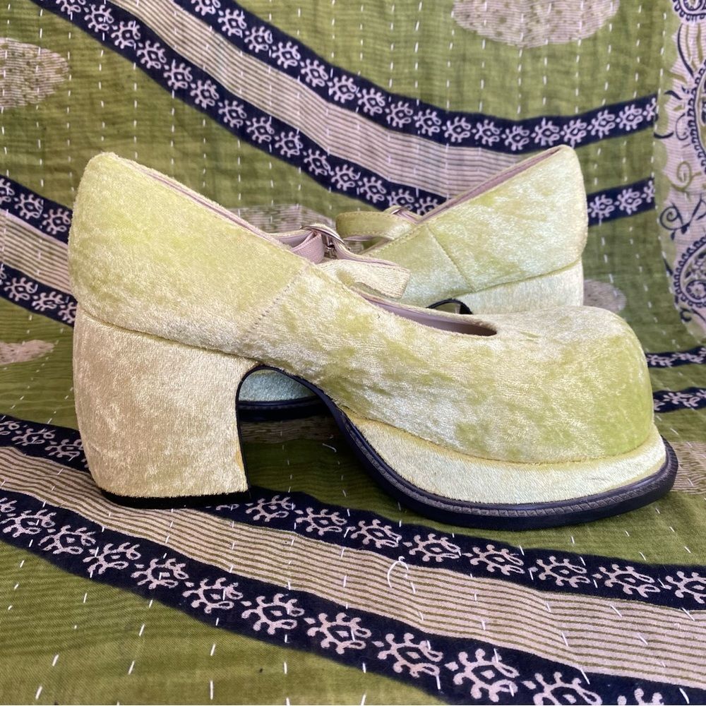Y2K City Snappers Bright Green Spice Girls Velvet Platform Mary Jane Shoes 7.5 - Picture 6 of 14